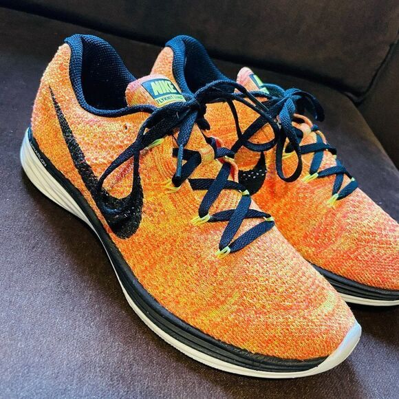 Mint Condition Nike Flyknit Lunar 3 Orange Yellow Black Womens 8.5 US 40 EUR - Picture 1 of 16